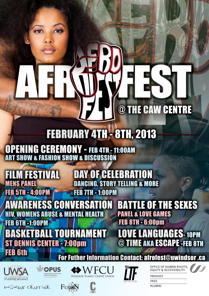 Schedule of Events for Afrofest 2013. Poster design by Simon Allen.