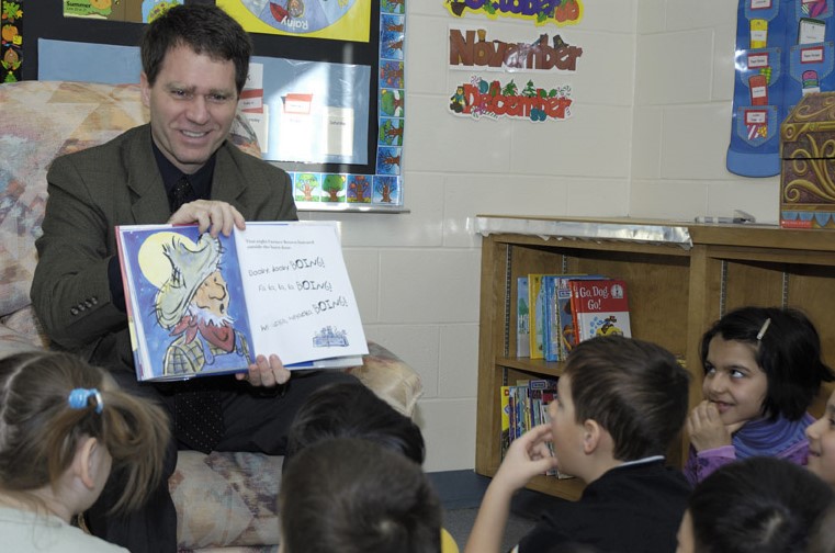 Reading to a Windsor public school elementary class