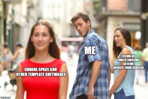 An "alternate girlfriend" meme focused on students choosing template softwares over their own digital creation.