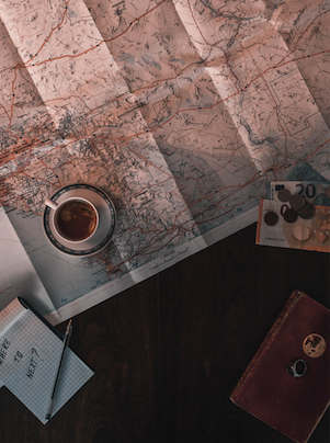 map with coffee cup on it